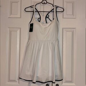HALARA White Dress with Navy Accents